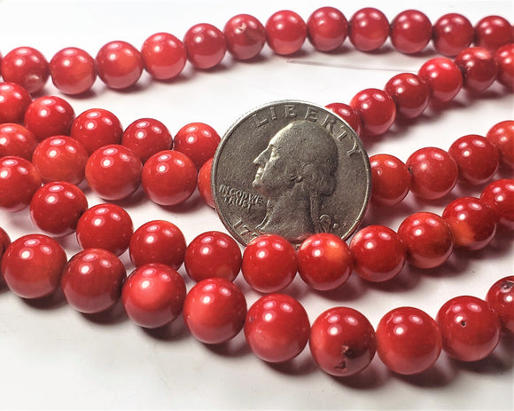8mm Red Coral Round Gemstone Beads 8-inch Strand