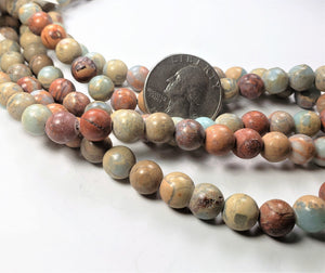 8mm Matte Snakeskin Jasper Round Gemstone Beads 8-inch Strand