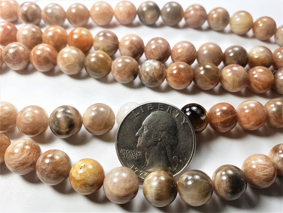 10mm Sunstone Round Gemstone Beads 8-inch Strand