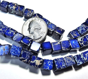 8mm Aqua Terra Jasper Lapis Blue Cube Gemstone Beads 8-Inch Strand
