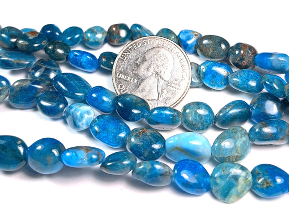 12x8mm Blue Apatite Pebble Nugget Gemstone Beads 8-Inch Strand