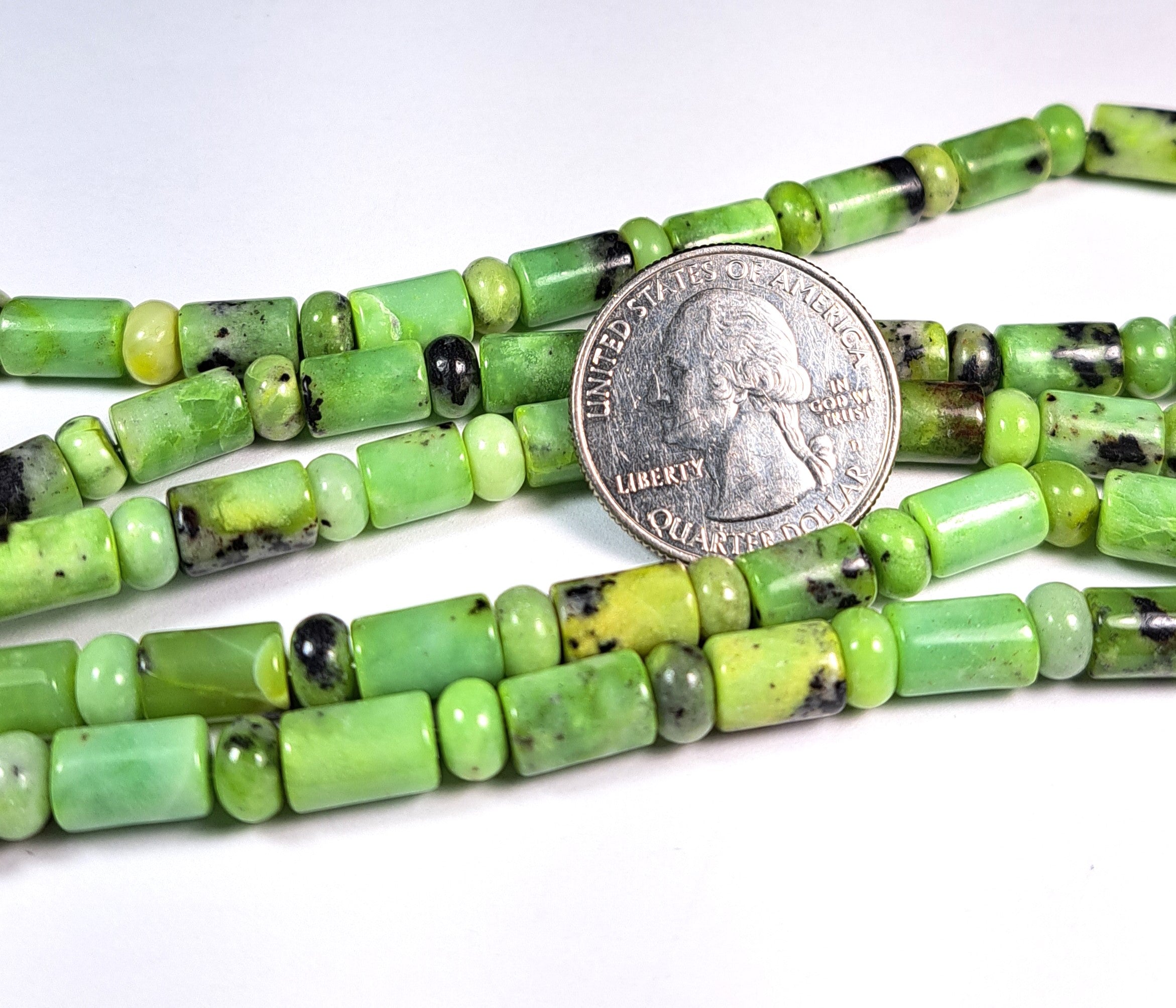 10x6mm Chinese Chrysoprase Tube 6x3 Smooth Rondelle Gemstone Beads 8-Inch Strand