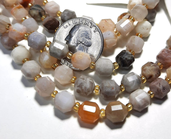 8mm Fossil Coral Jasper Faceted Lantern Gemstone Beads 8-Inch Strand