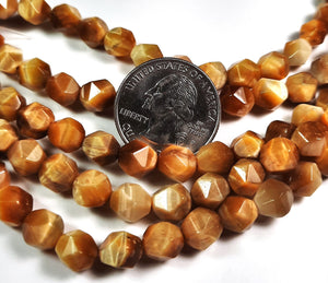8mm Gold Tiger's Eye Faceted Star Cut Gemstone Beads 8-Inch Strand