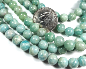 8mm Green Amazonite Round Gemstone Beads 8-Inch Strand