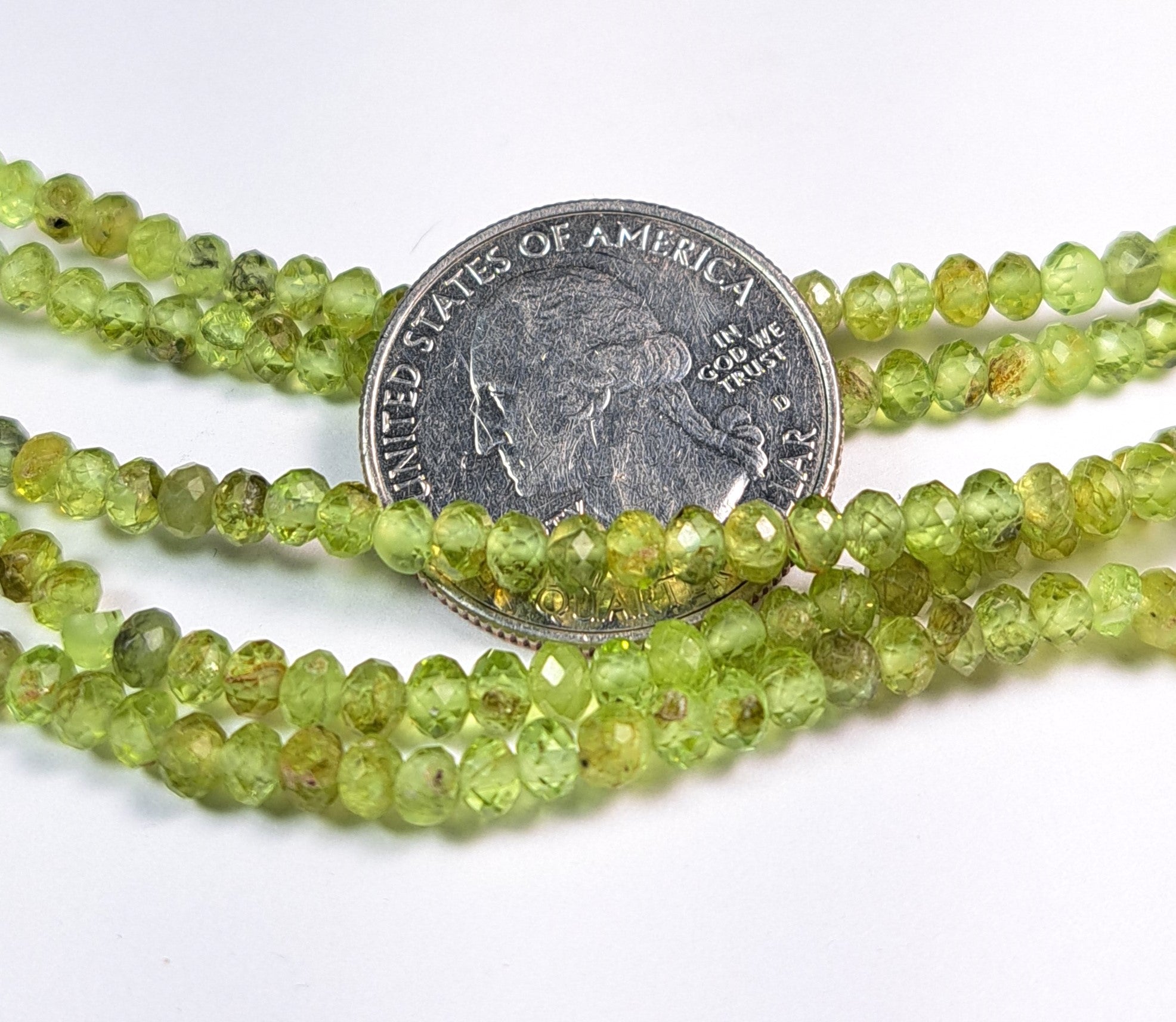 4x3mm Peridot Faceted Rondelle Gemstone Beads 8-Inch Strand