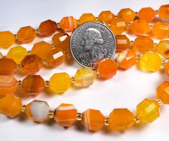 10mm Yellow Sardonyx Faceted Lantern Gemstone Beads 8-Inch Strand
