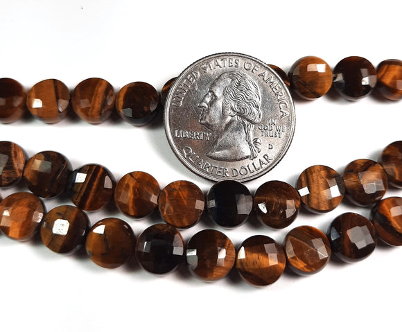 8mm Tiger's Eye Faceted Coin Gemstone Beads 8-Inch Strand