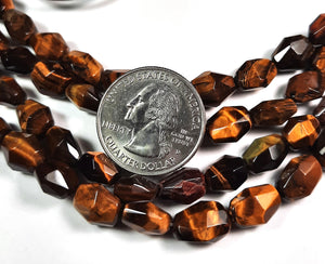 9-13mm Tiger's Eye Faceted Nugget Gemstone Beads 8-Inch Strand