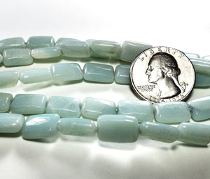 12x8mm Pastel Green Amazonite Puffed Rectangle Gemstone Beads 8-Inch Strand