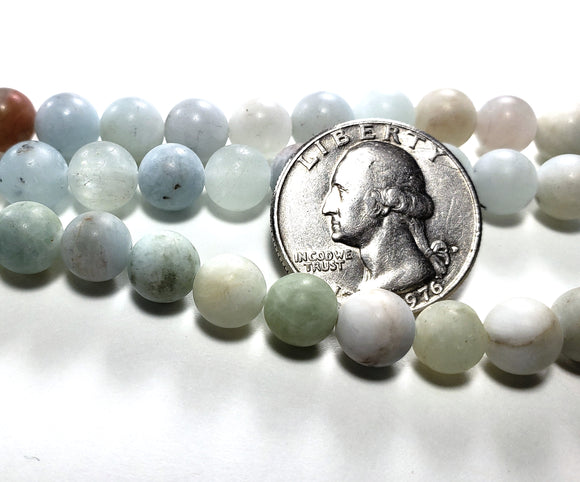 8mm Matte Aquamarine Round Gemstone Beads 8-Inch Strand
