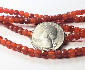 5mm Carnelian Faceted Square Gemstone Beads 8-inch Strand
