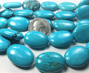 25x18mm Chinese Turquoise Puff Oval Gemstone Beads 8-inch Strand