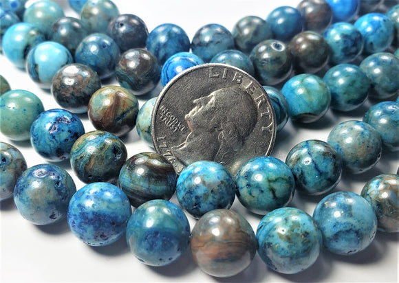 10mm Blue Crazy Lace Agate Round Gemstone Beads 8-inch Strand