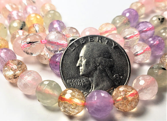 8mm Mixed Quartz Faceted Round Gemstone Beads 8-inch Strand