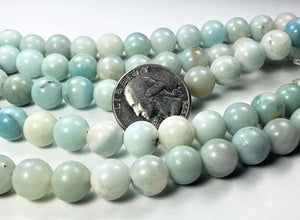 10mm Pastel Green Amazonite Large-Hole Round Gemstone Beads 8-inch Strand