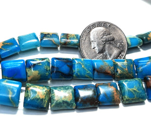 10mm Aqua Terra Jasper Turquoise Blue Two-Hole Square Gemstone Beads 8-Inch Strand
