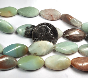 22x12mm Amazonite Multicolor Twisted Oval Gemstone Beads 8-Inch Strand