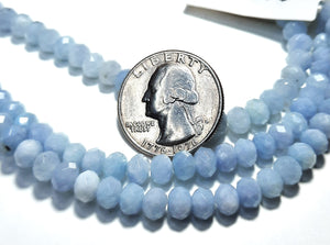 6x4mm Aquamarine Faceted Rondelle Gemstone Beads 8-Inch Strand