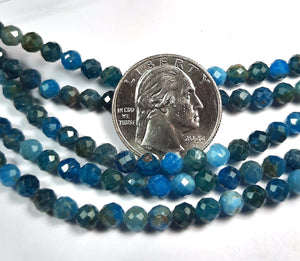 5mm Blue Apatite Faceted Round Gemstone Beads 8-Inch Strand