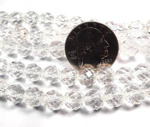 8mm Crystal Quartz Faceted Round Gemstone Beads 8-Inch Strand
