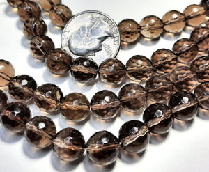 10mm Smoky Quartz Faceted Round Gemstone Beads 8-Inch Strand
