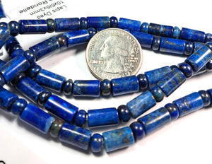 10x6mm Dyed Lapis Tube with 6x3mm Smooth Rondelle Gemstone Beads 8-Inch Strand