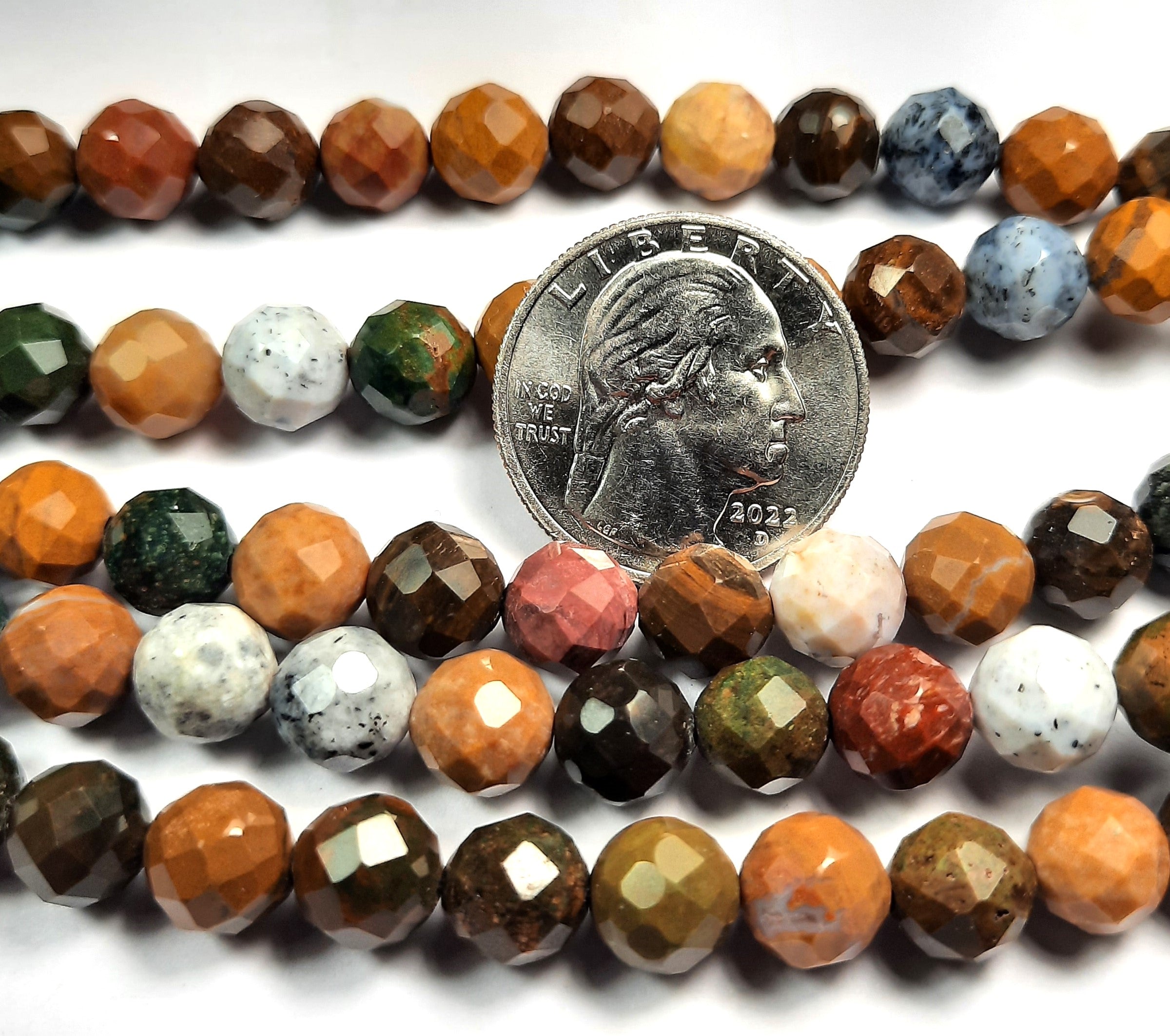 8mm Ocean Jasper Faceted Round Gemstone Beads 8-Inch Strand