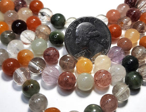 8mm Mixed Rutilated Quartz Round Gemstone Beads 8-Inch Strand