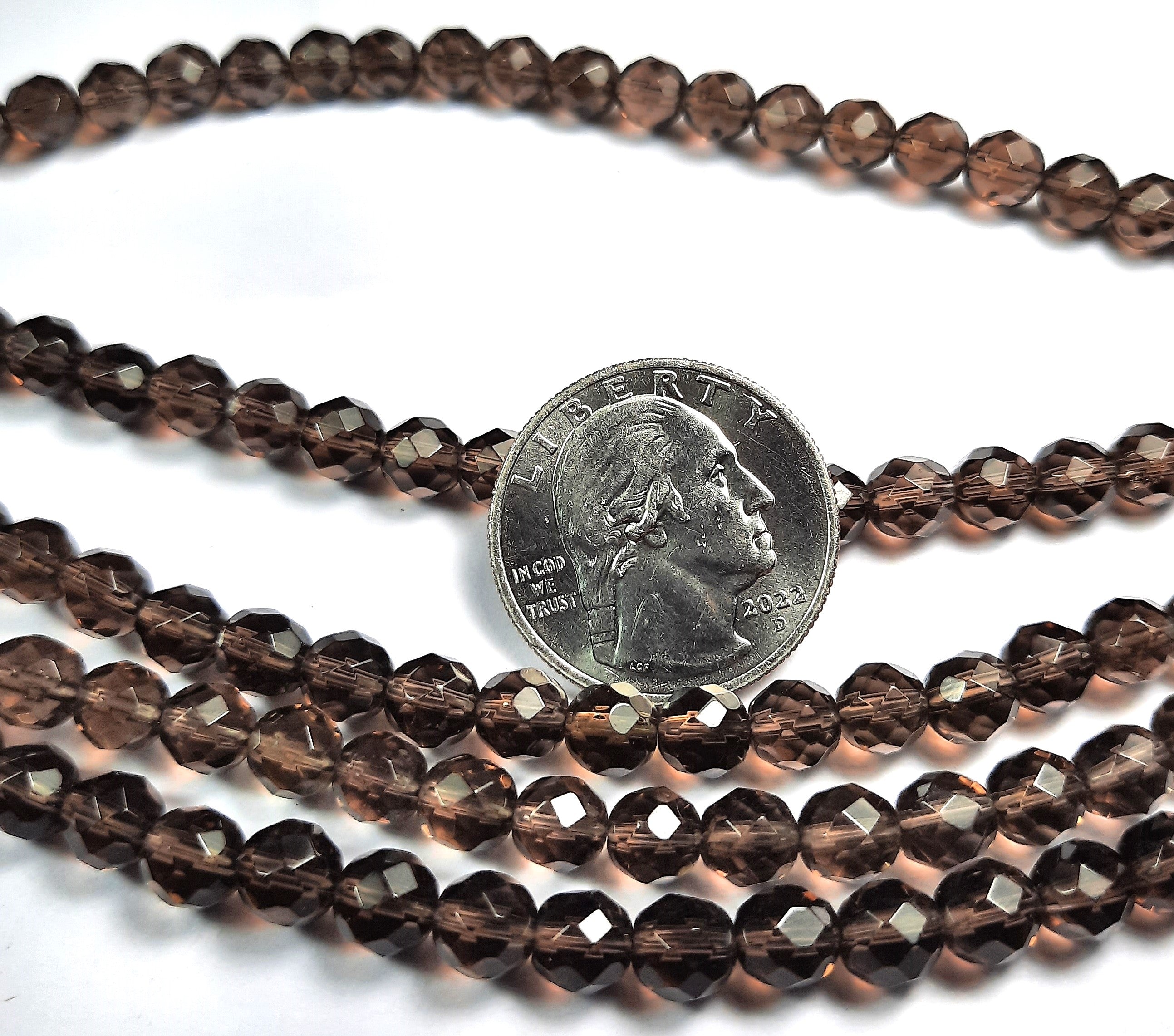 6mm Smoky Quartz Faceted Round Gemstone Beads 8-Inch Strand