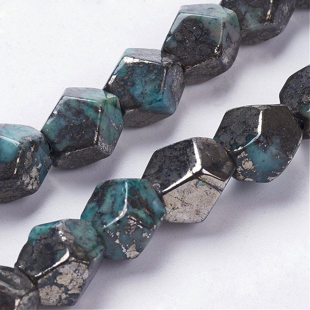 10x9mm Ten-Facet Round Cyan Dyed Pyrite Beads, Lot of 4