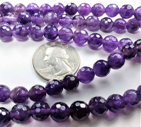 8mm Amethyst Faceted Round Gemstone Beads 8-Inch Strand