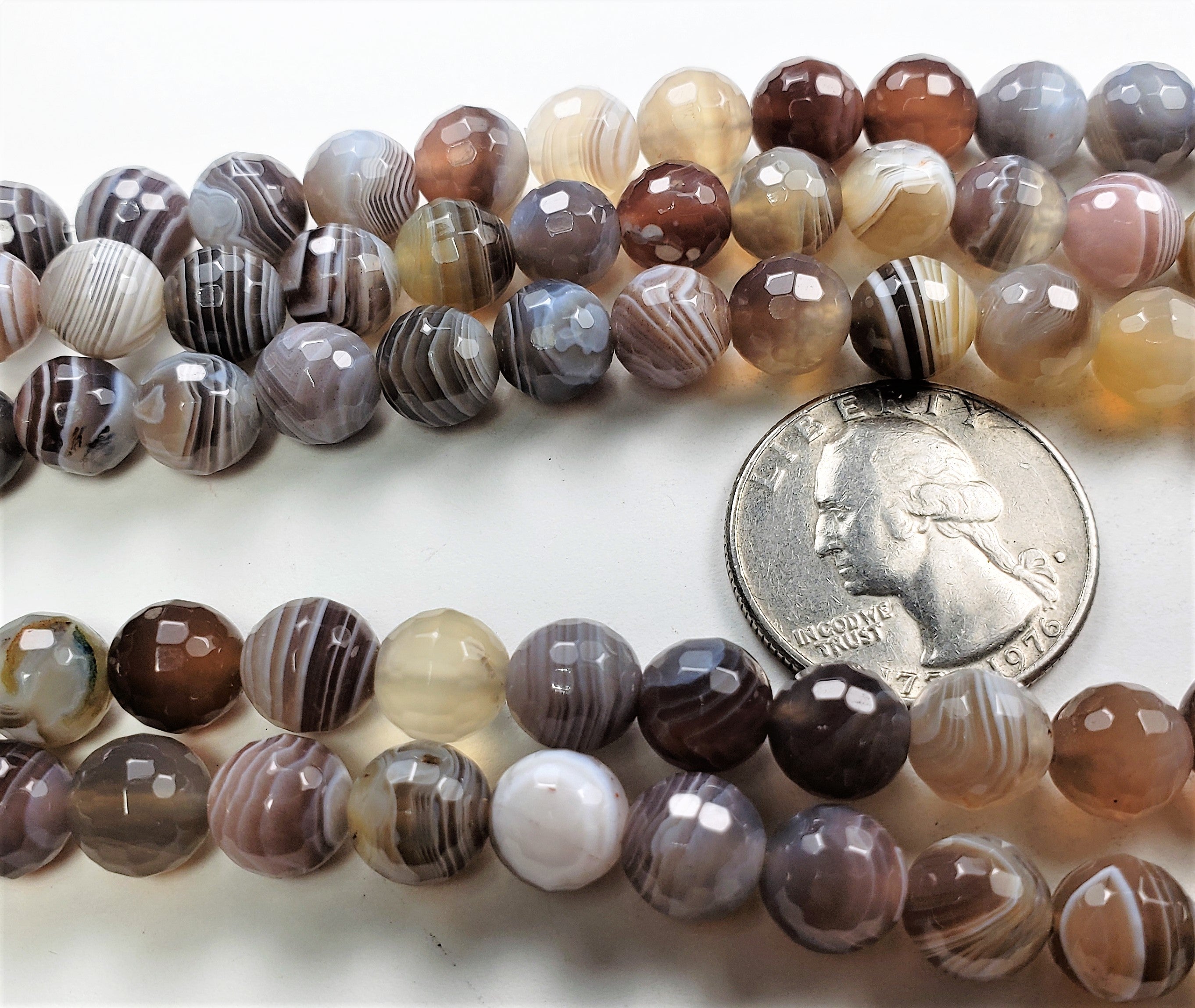 8mm Botswana Agate Faceted Round Diamond Cut Gemstone Beads 8-Inch Strand