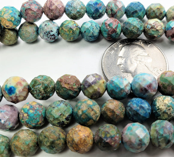 8mm Chrysocolla Faceted Round Gemstone Beads 8-Inch Strand