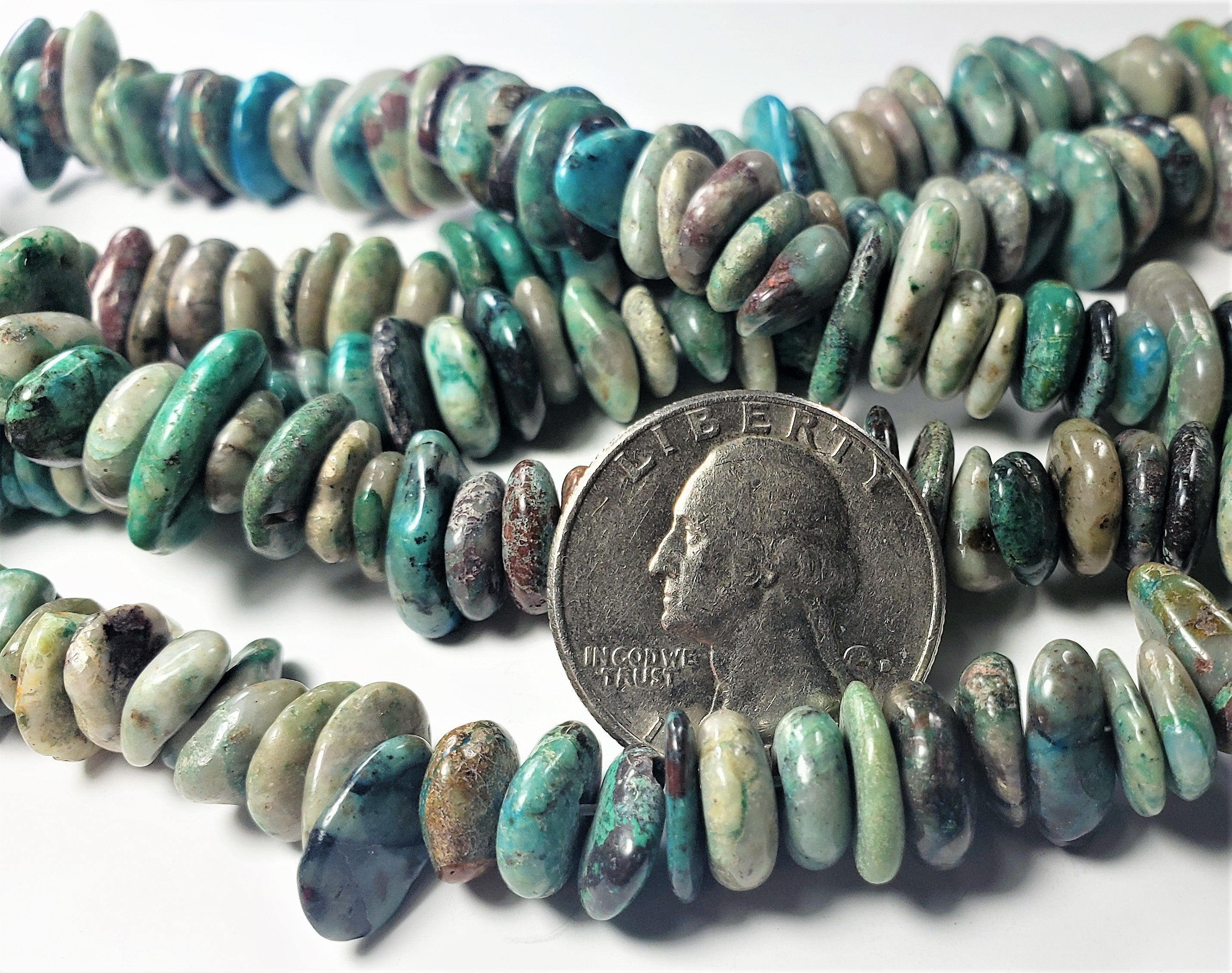 8-10mm Chrysocolla Flat Pebble Gemstone Beads 8-inch Strand