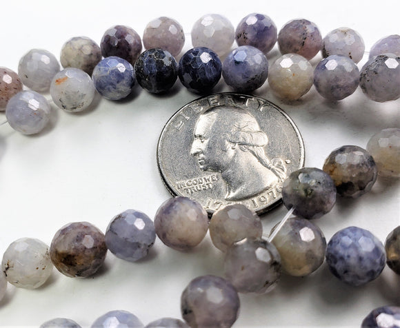 8mm Iolite Faceted Round Gemstone Beads 8-Inch Strand