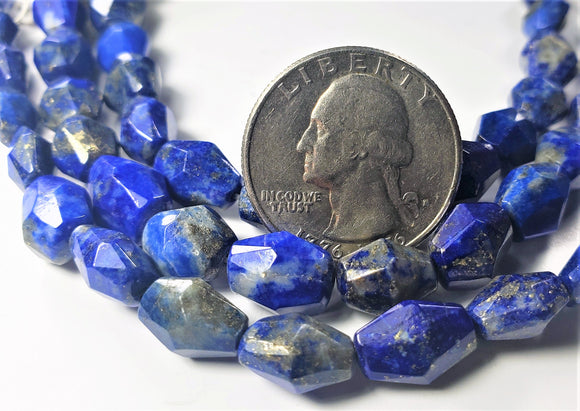 9-13mm Lapis Faceted Nugget Gemstone Beads 8-inch Strand