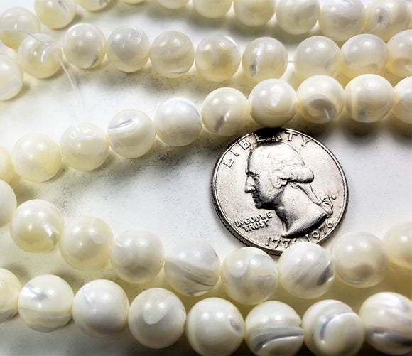 9mm Mother of Pearl MOP Round Gemstone Beads 8-Inch Strand