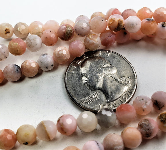 6mm Pink Opal Faceted Round Gemstone Beads 8-Inch Strand