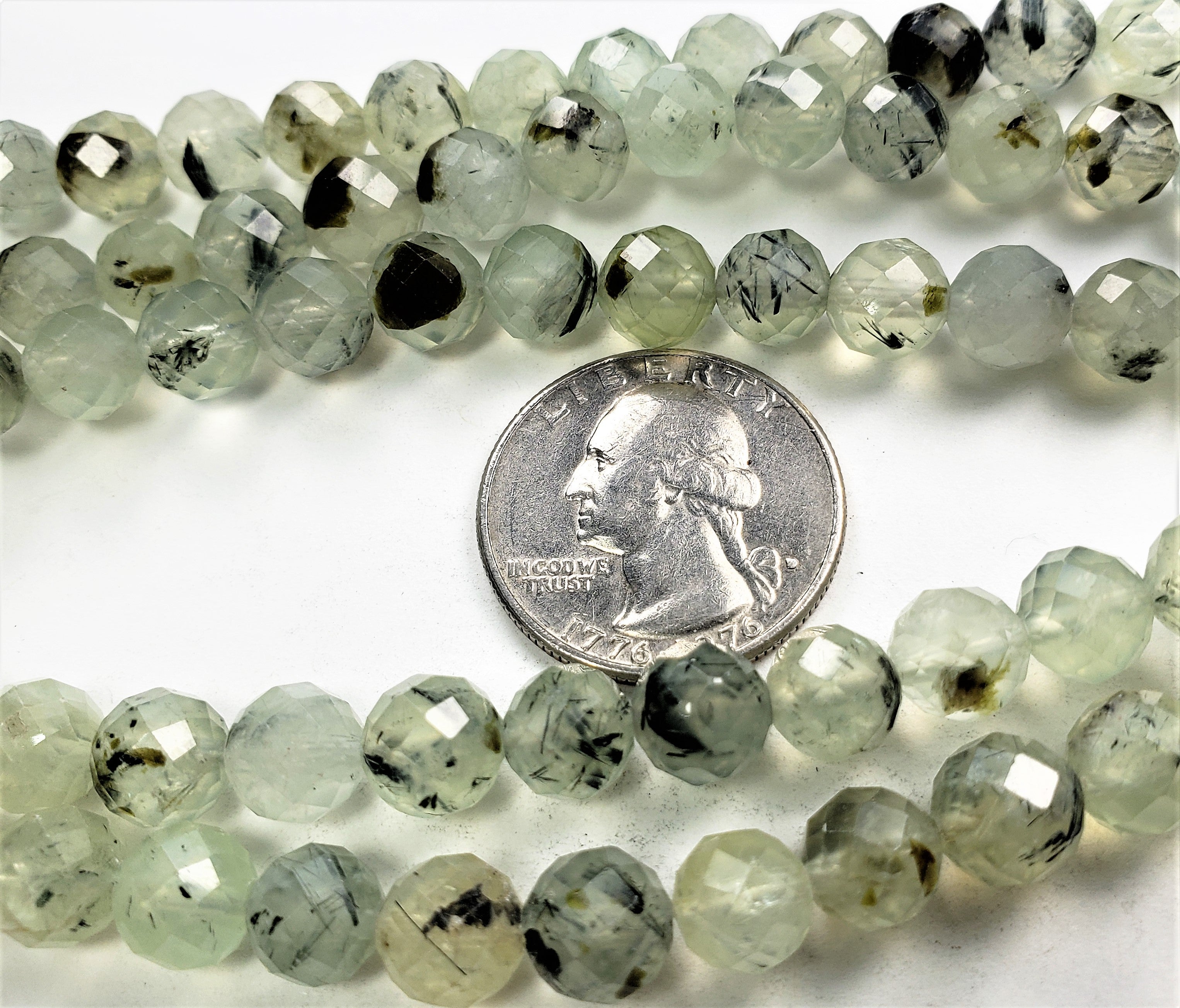 8mm Prehnite Grade A Faceted Round Gemstone Beads 8-Inch Strand