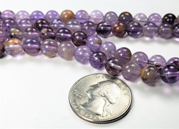 8mm Purple Rutilated Quartz Round Gemstone Beads 8-inch Strand