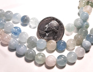 8mm Aquamarine Multicolor Round Gemstone Beads 8-Inch Strand