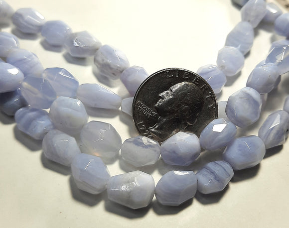 8-12mm Blue Lace Agate Freeform Faceted Barrel Gemstone Beads 8-Inch Strand