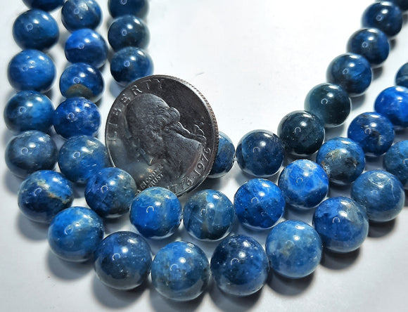 10mm Grade A Blue Apatite Round Gemstone Beads 8-Inch Strand