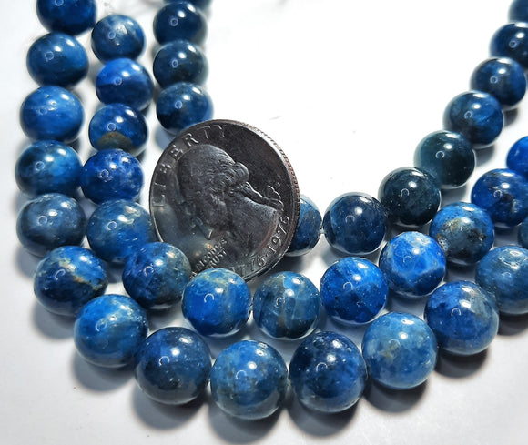 10mm Blue Apatite Round Gemstone Beads 8-Inch Strand