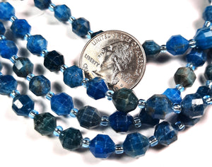 8mm Blue Apatite Faceted Satellite Gemstone Beads 8-Inch Strand