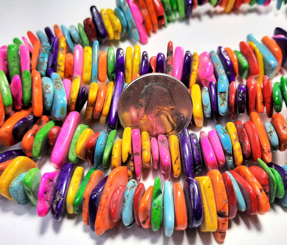 8-15mm Multicolor Howlite Thin Rondelle Chip Gemstone Beads 8-Inch Strand