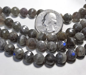 8mm White Labradorite Faceted Round Gemstone Beads 8-Inch Strand