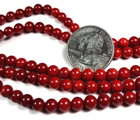 7-7.5mm Red Coral Round Gemstone Beads 8-Inch Strand