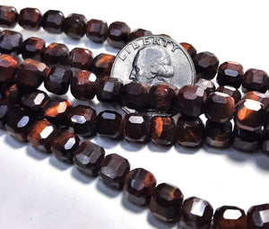 8mm Red Tiger's Eye Faceted Cube Gemstone Beads 8-Inch Strand